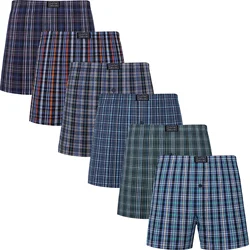 Júpitersecret 6/12 peças boxer de algodão masculino estilo aleatório casual xadrez boxers shorts com cintura elástica e botões