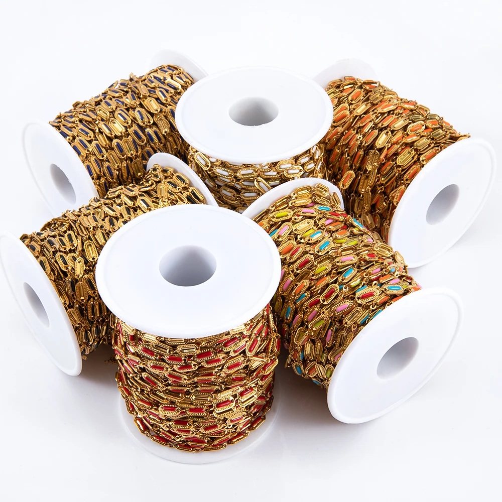 

1 Meter Colorful Enamel Cuban Chain Men And Women Thicken Necklace Accessories Stainless Steel Bulk Chain For Diy Jewelry Making