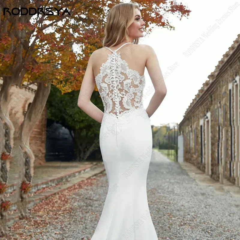 RODDRSYA V-Neck Mermaid Wedding Dress Illusion Button Back vestidos de novia 2024 Elegant Spaghetti Straps Satin Bridal Party