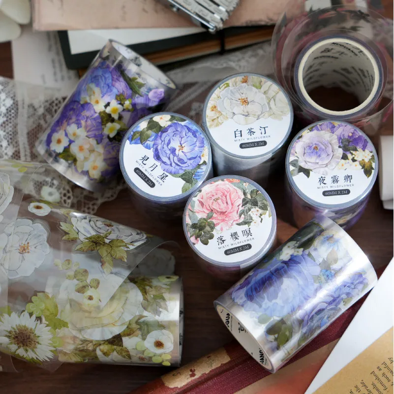 Journamm 60mm*2m Floral Tape  Decor Junk Journal DIY Scrapbooking School Supplies Collage Stationery Tapes