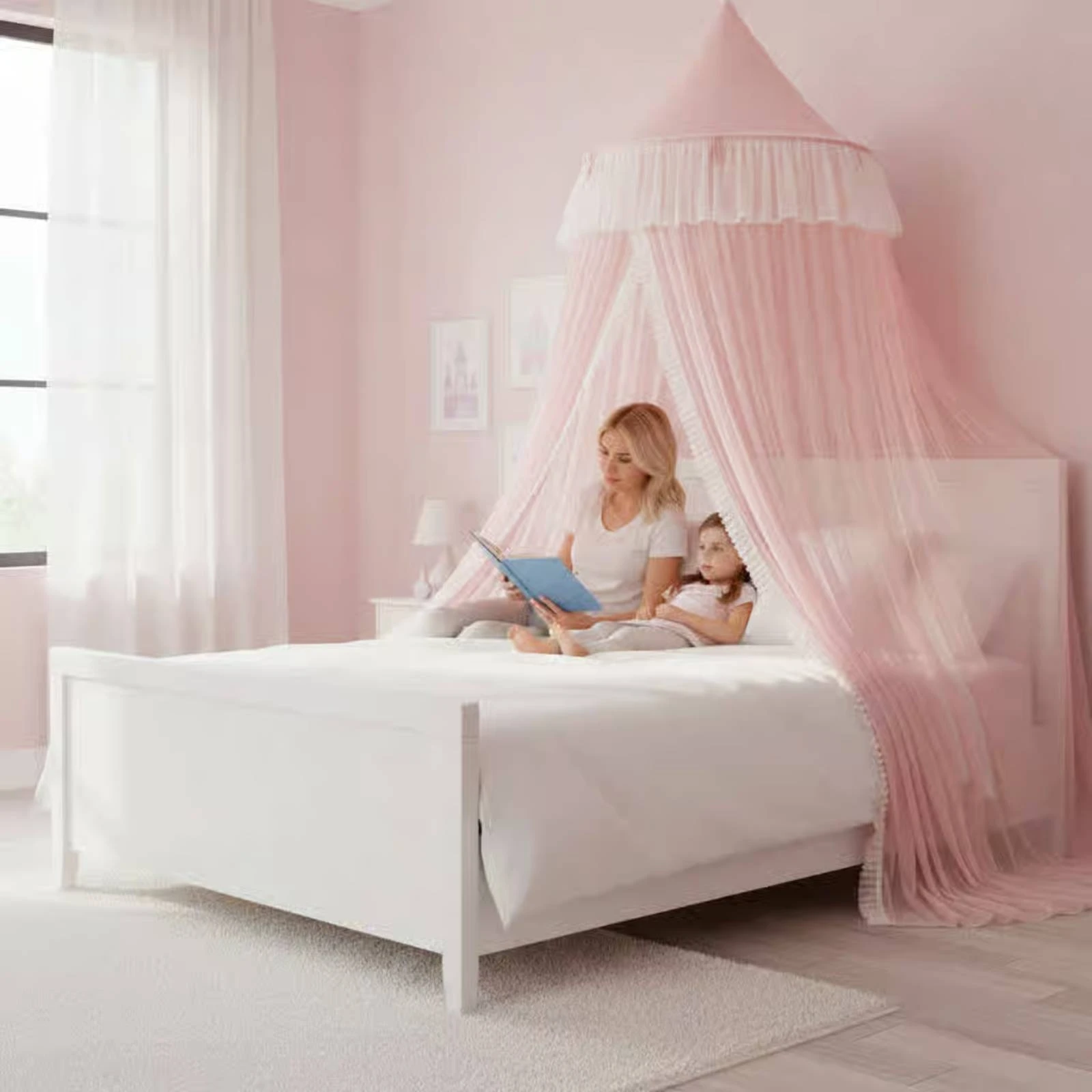 Double Layer Bed Canopy Decorative Princess Bed Canopy Dome Bug Net Soft Translucent Home Decor Gift Idea for Children, Sleeping view 2