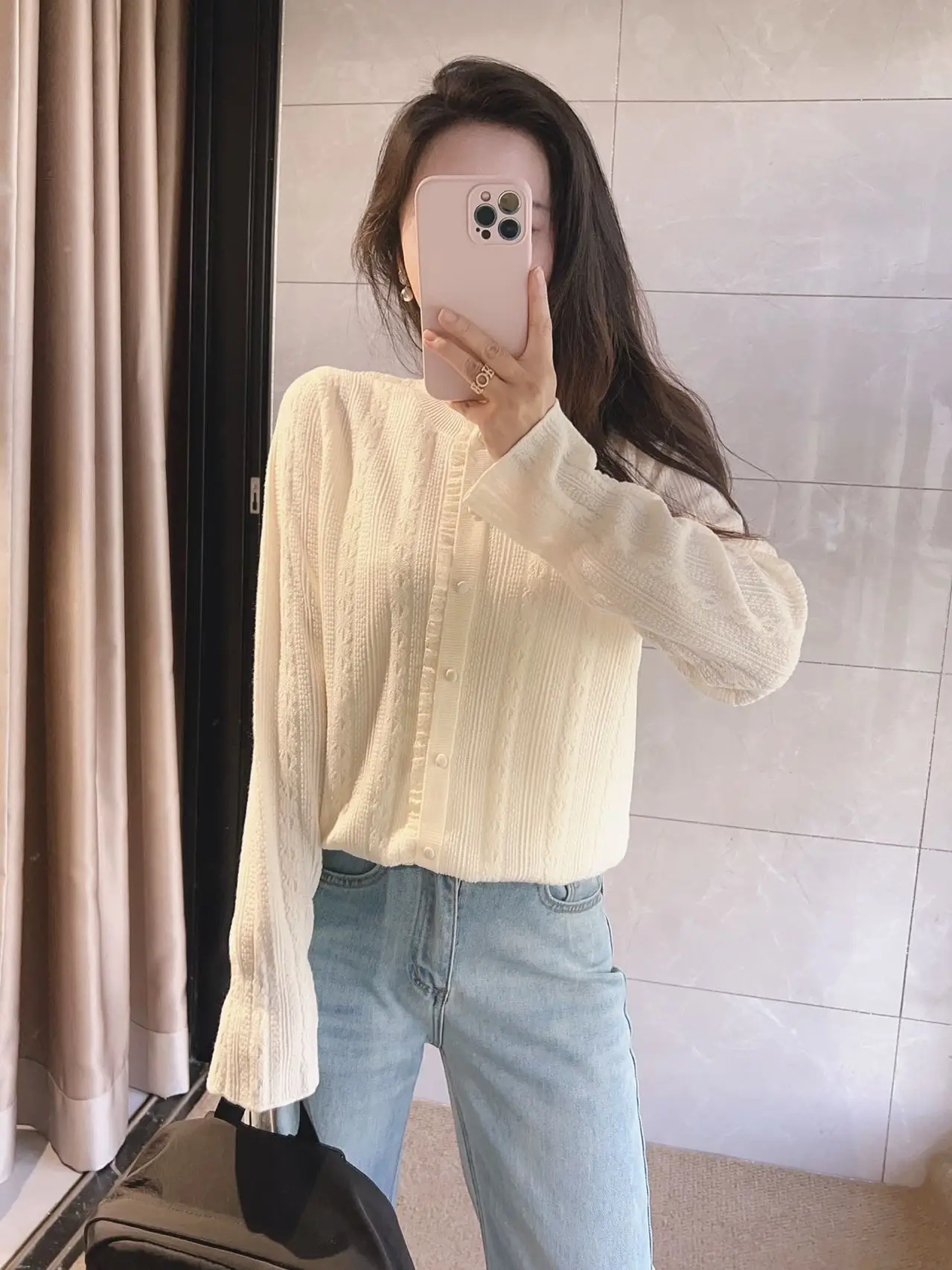 

Романтичный вязаный свитер из мягкой молочно-белой шерсти с кружевной отделкой, свободного кроя, с эффектом стройности, с длинными рукавами, женский, модный