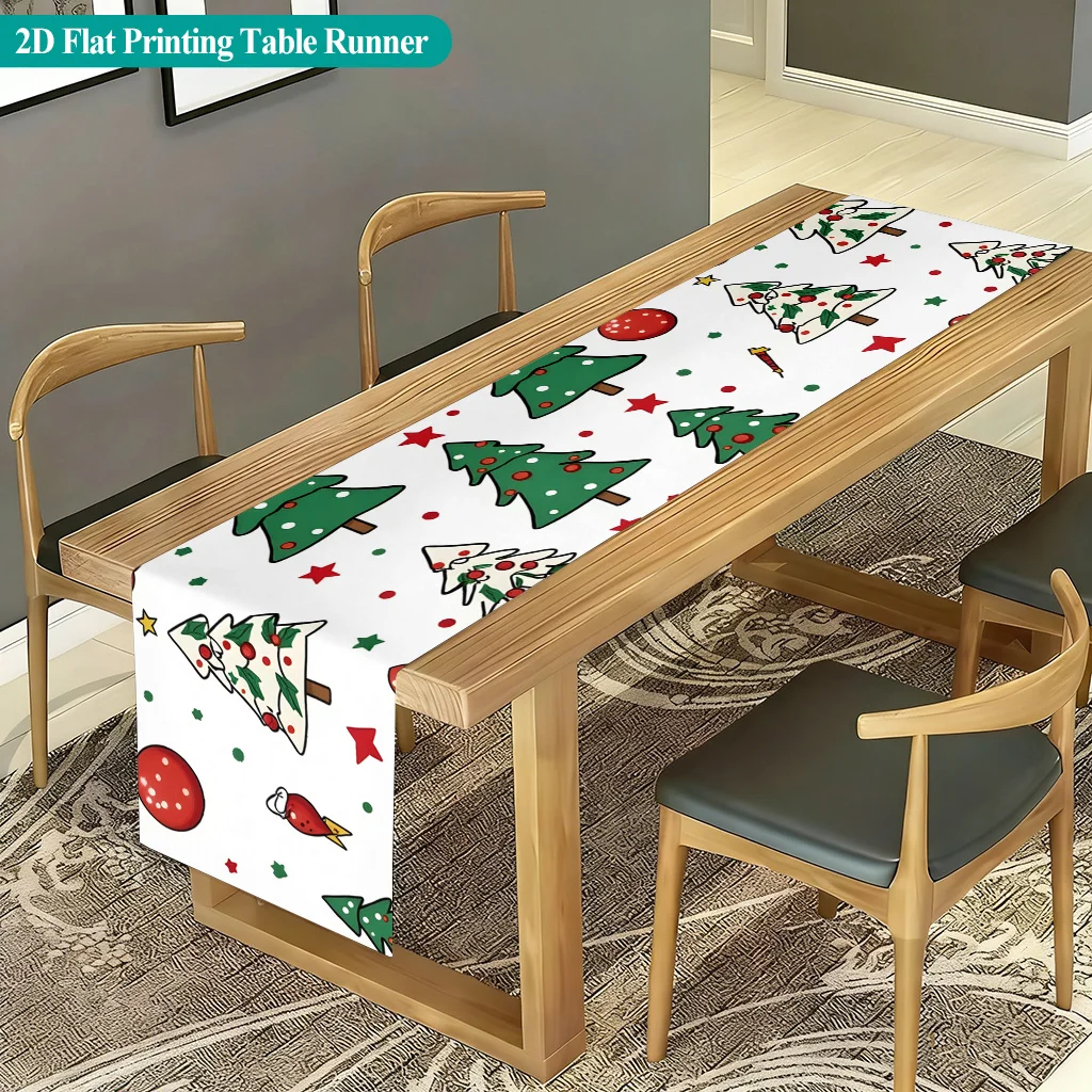 2D‑Printed Christmas Tree Red Star Table Runner, Decor for Dining Table, Coffee‑Table, Gatherings, Indoor‑Outdoor Parties