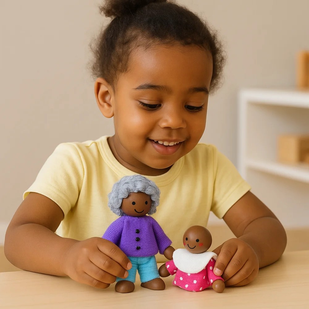 

8pcs/set Simulation Wooden Furniture Miniature Figures Story-telling Mini Wood Family Doll Dressed Miniature People