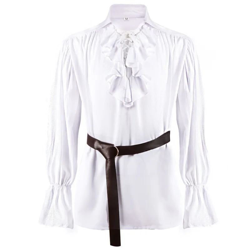 Halloween New Medieval Men's Medieval Lace-up Puffy-sleeved Top Ruffle Edge Retro Performance Clothes