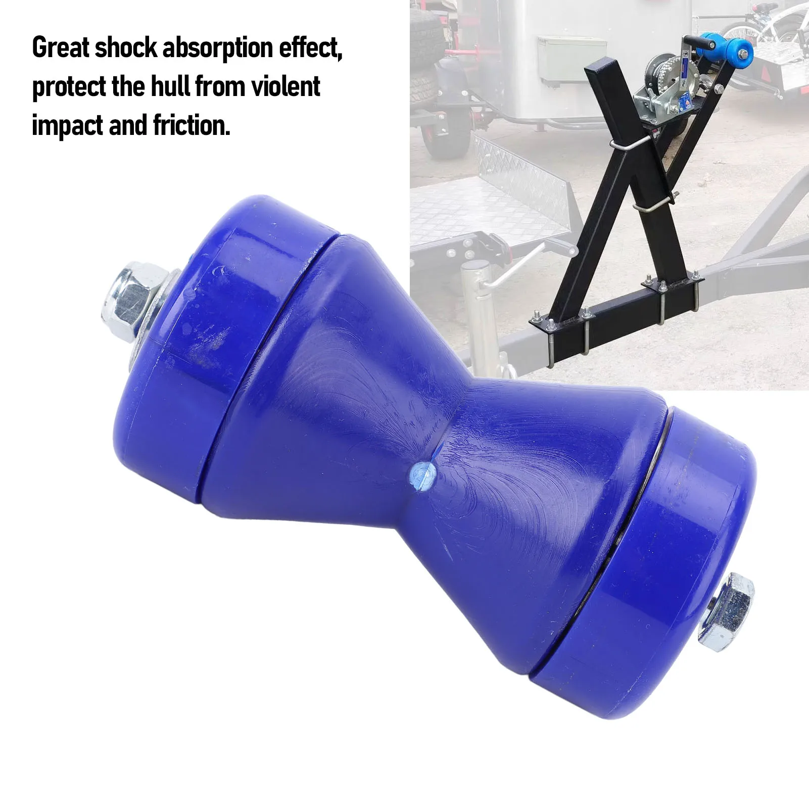 90mm Boat Trailer Bow Roller Bow Stop Shock Absorbing Wearproof Impact Protection PVC Bow Stop Bell Roller Blue