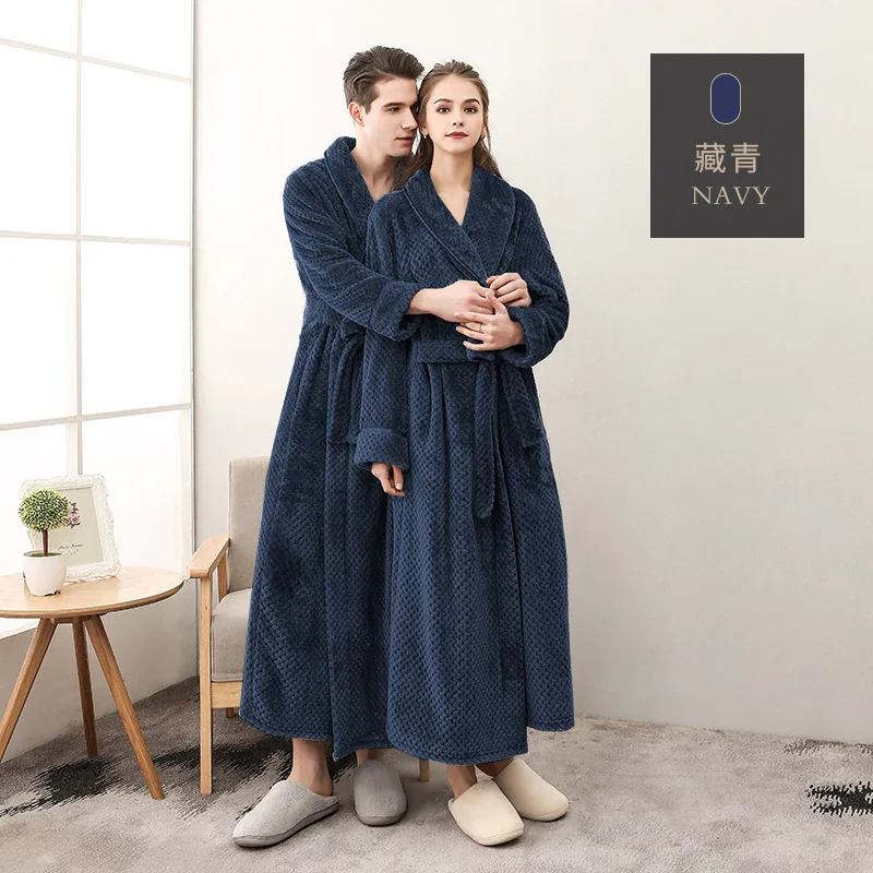 Autumn and Winter New Season Home Plush Soft and Comfortable Couple Pajamas Men\'s Thick Large Bathrobe Extended White Pajamas