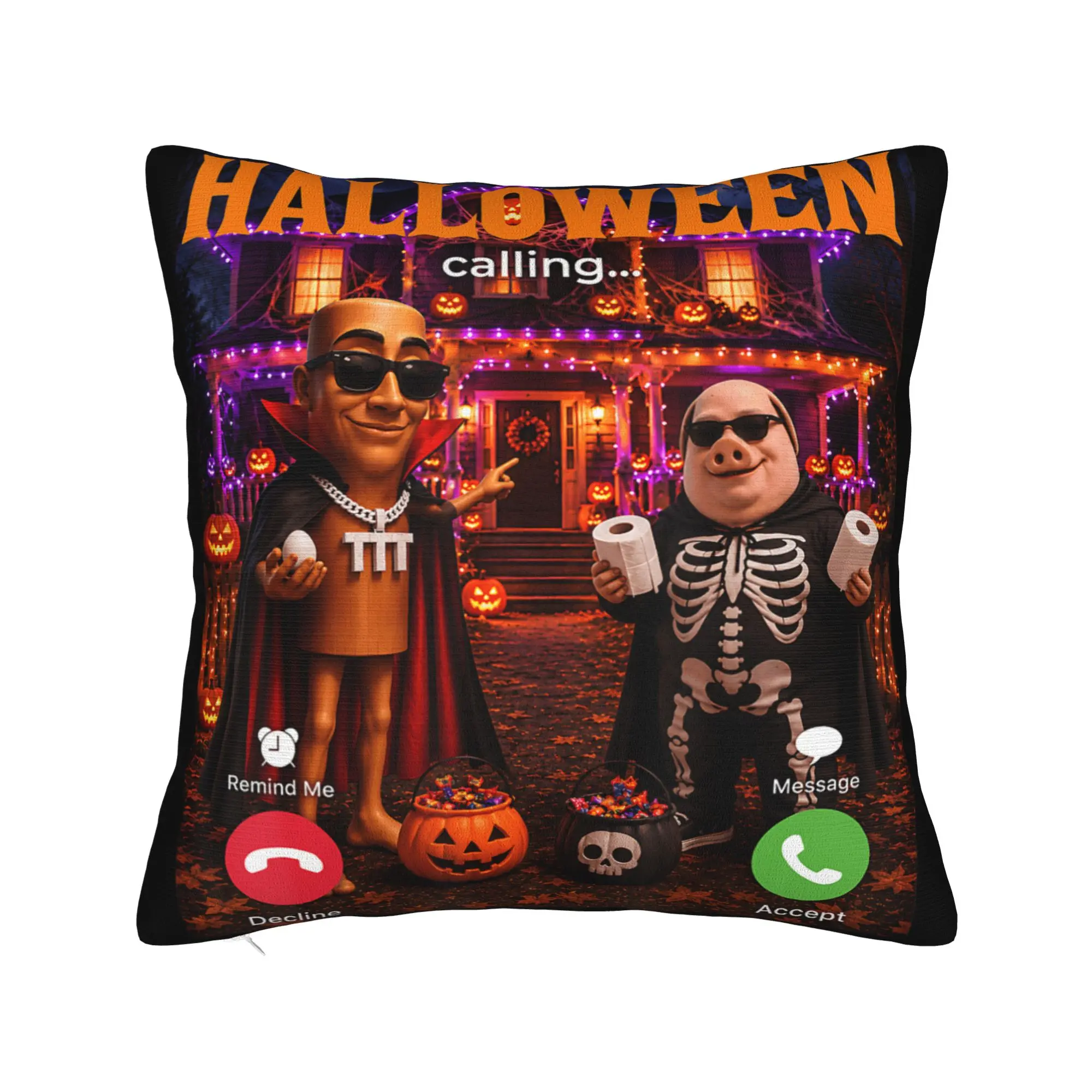 John Pork Meme Halloween Calling House Tour Party Tung Sahur Pillowcases Pillow Case For Couch Sofa Bedroom Soft Pillow Cover