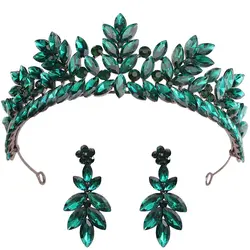 DIEZI Baroque Vintage Black Metal Green Red Crystal Opal Tiara For Women Wedding Party Dress Elegant Queen Bridal Bride Crown
