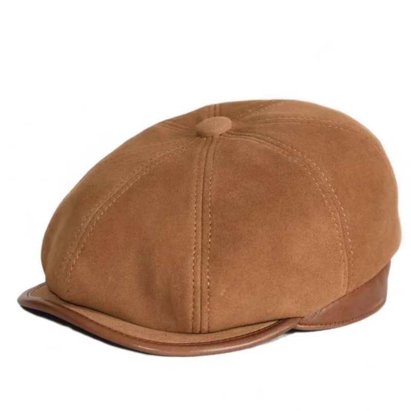 

Suede Leather Beret Hat Men 100% Sheep Suede Octagonal Caps Male Retro British Newspaper Gatsby Boina Hombre