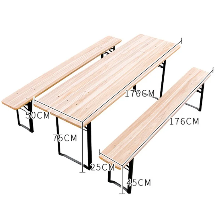 

Customized 3-Piece Wooden Steel Frame Traditional Design Outdoor Folding Beer Table Set for Parks & Courtyards