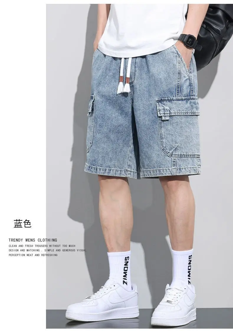 2026 New Baggy Cargo Denim Shorts Men Y2K Vintage Drawstring Jorts High Street Hip Hop Fashion Blue Short Jean Pants for Summer