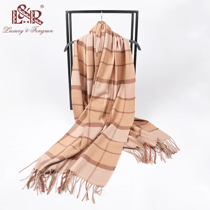 2022 Women Cashmere Winter Scarf For Women Plaid Blanket Wool Scarfs Cashmere Women Foulard Femme Shawls Wraps