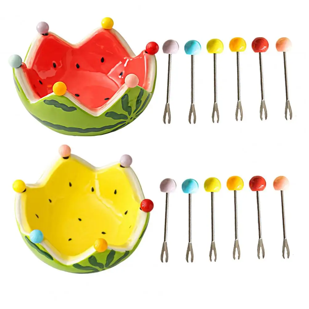 

Summer Fruit Serving Set Ceramic Watermelon Bowl with Fork Multipurpose Kitchenware for Fruit Dessert Snacks