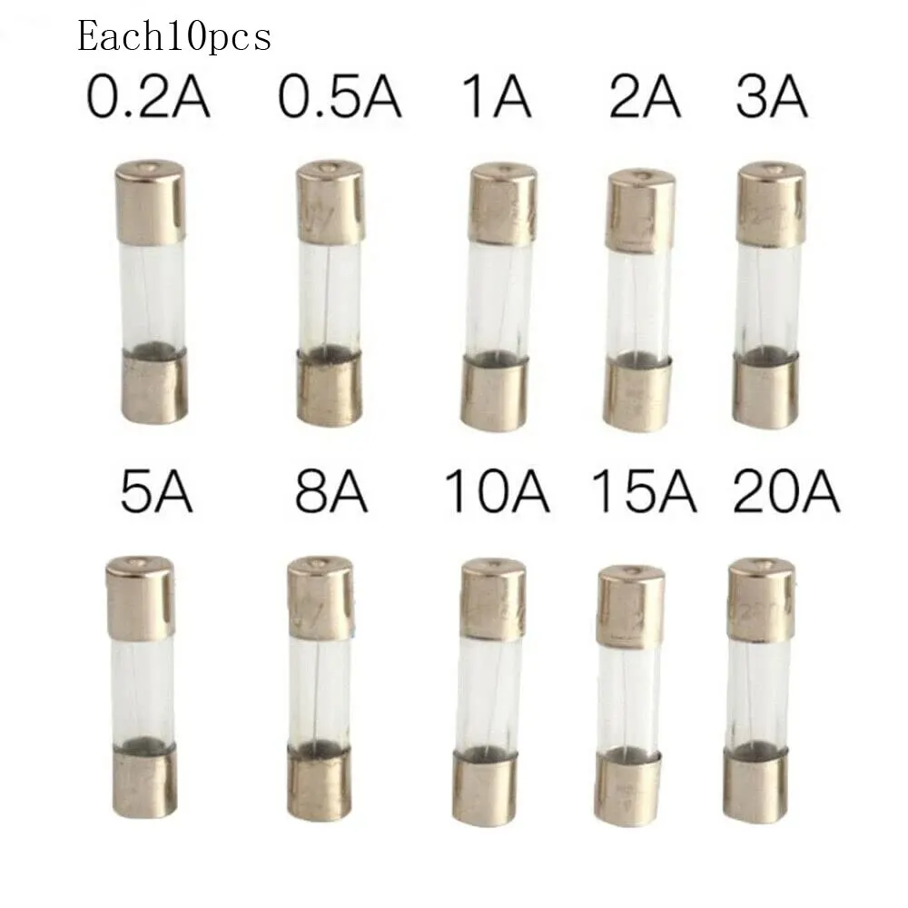 100pcs 5x20mm Quick Blow Glass Tube Fuse Assorted Kit Amp 0.2A 0.5A 1A 2A 3A 5A 8A 10A 15A 20A 250V with Storage Box