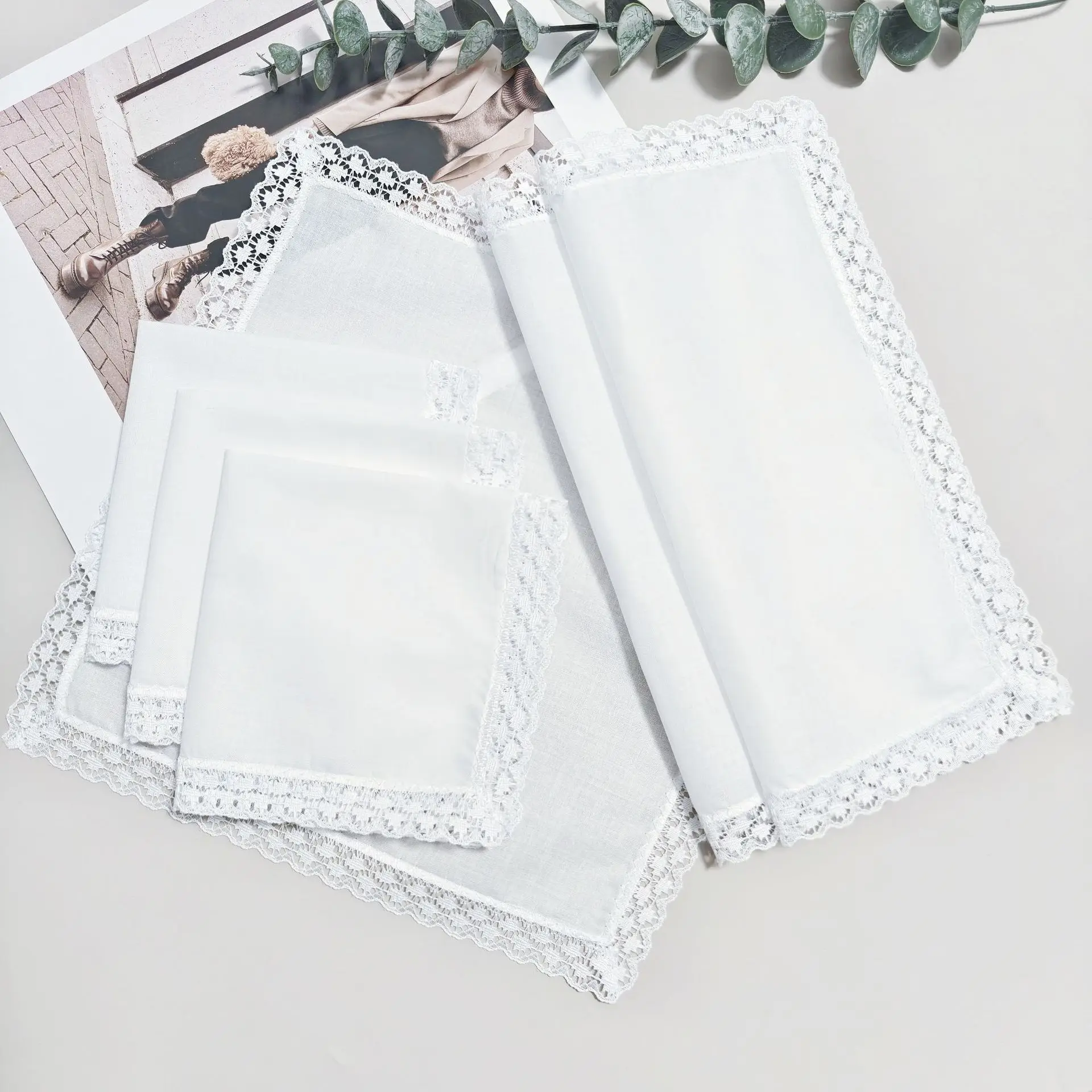 6 pezzi di pizzo di cotone bianco puro piccolo fazzoletto stagione di nozze felicità decorazione del partito fai da te 26 * 26 cm