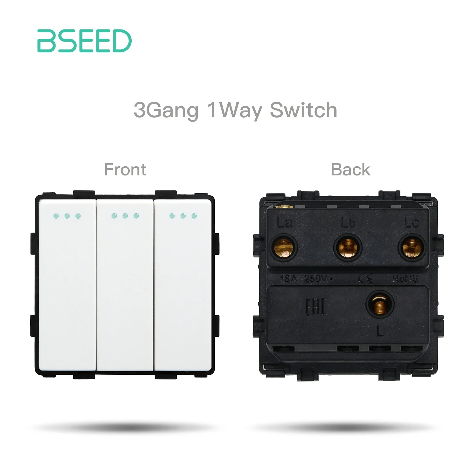 BSEED Mechanische Taste Schalter Modul Teil 1/2/3Gang 1/2Way Steckdose Funktion Teile Glas Rahmen weiß Schwarz DIY Kombination