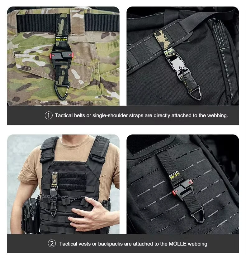 Taktische Dreieck-Schnellverschluss-Schnalle Einzelhaken EDC Schlüsselanhänger Mehrzweck-Outdoor-Camping-Überlebensgürtel Hängezubehör – Detail 7