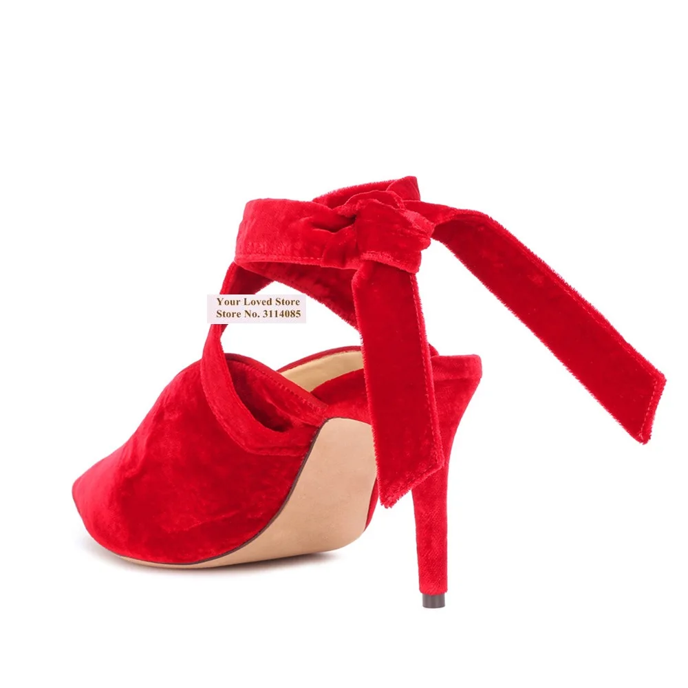 Mulheres vermelho preto veludo apontou toe vestido bombas em forma de v corte estilingue rendas sapatos de casamento fino salto alto sapatos de banquete size46