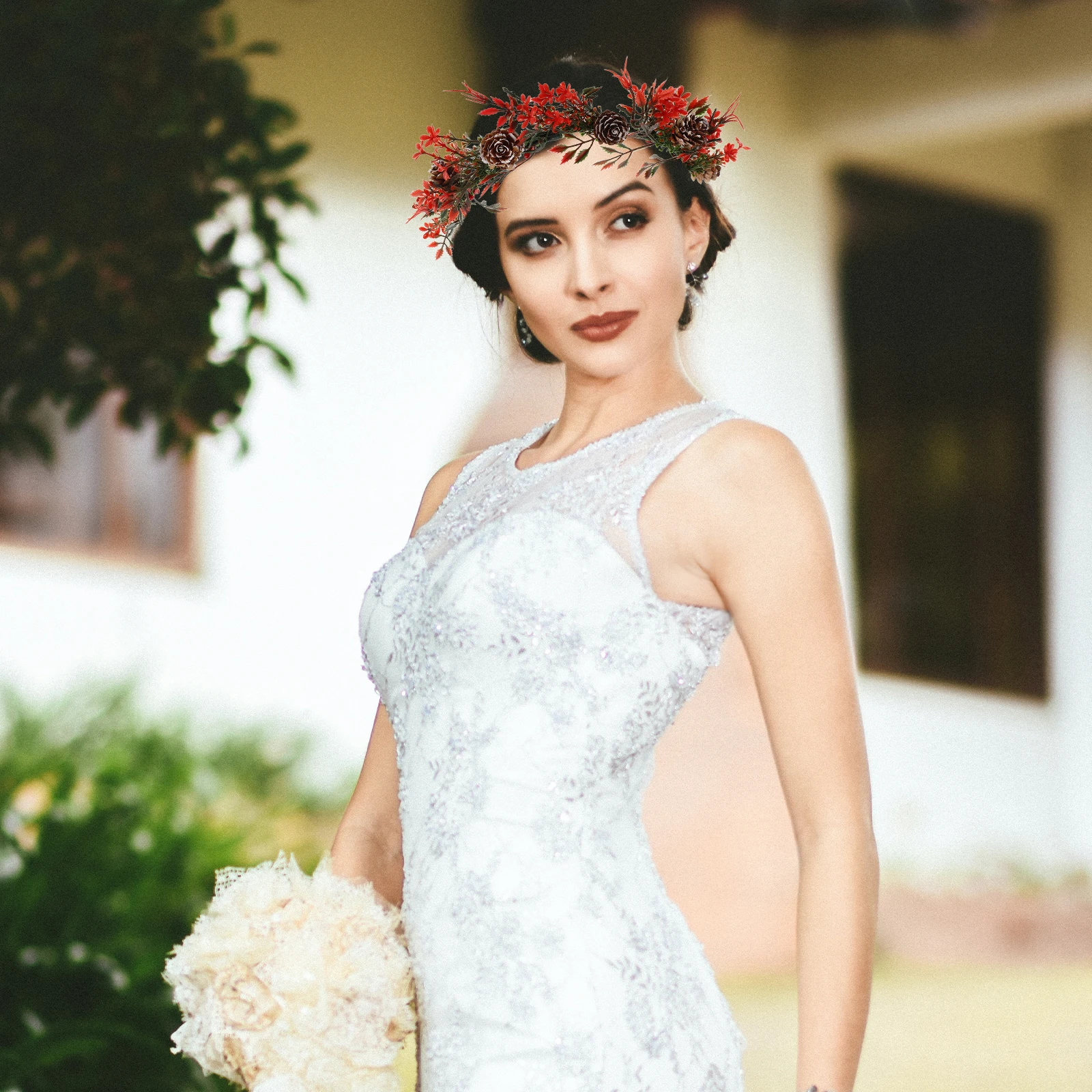 Flower Crown Hair Accessories Red Berry Pine Floral Headpiece For Christmas Wedding Party Prom Photo Shoot Holiday Bridal