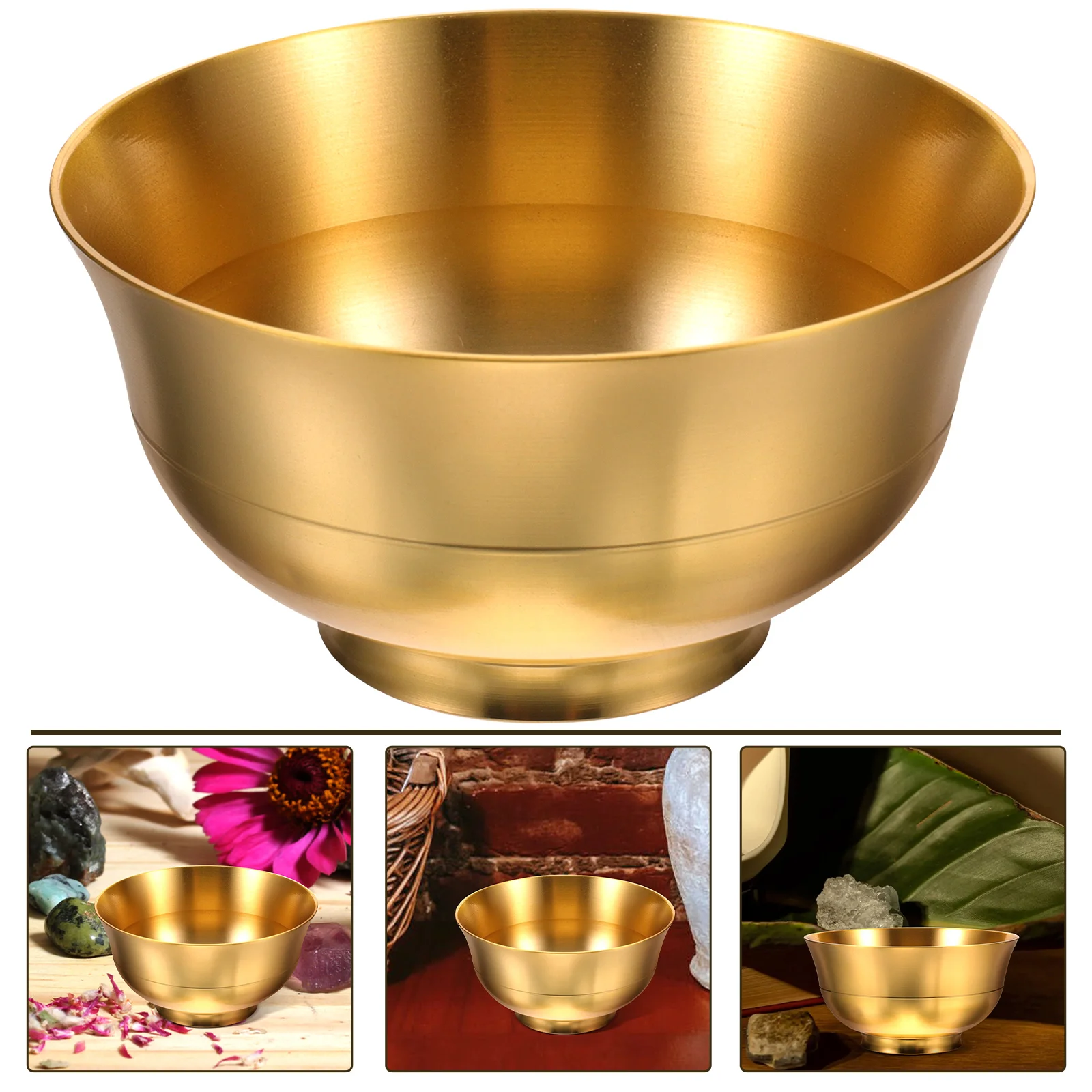 Golden Treasure Basin Brass Glossy Cornucopia Offering Cup for Buddha Decorative Bowl