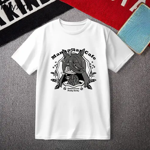 Imagen 2 del producto Umamumume-Camiseta de manga corta para hombre y mujer, camisa de Anime de Manhattan café, color blanco y negro