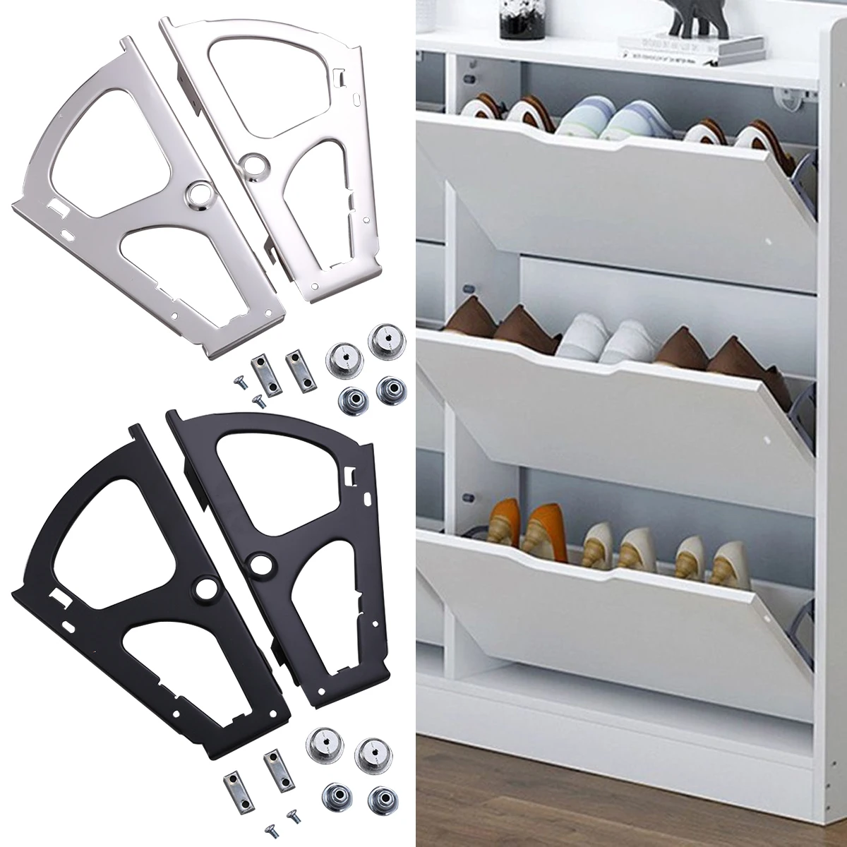 

1PCS Newest Shoes Drawer Cabinet Hinge Cabinet Hinge Rack Metal Accessories Stainless Steel Foldable Shelf Fitting 3 Layer