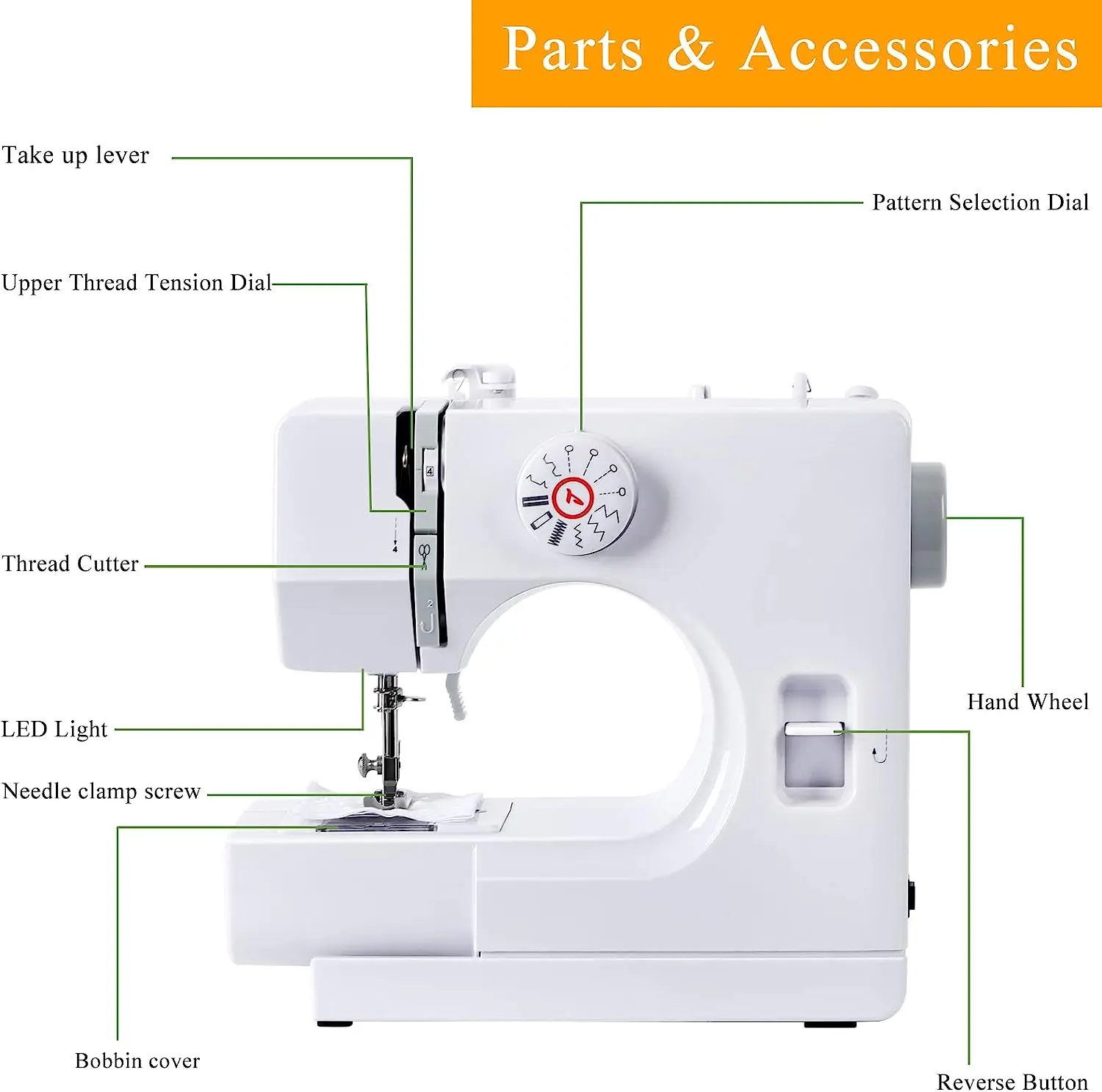 Imagem -04 - Mini Máquina de Costura para Iniciantes Máquina de Costura Doméstica Portátil 12 Pontos Embutidos e Pedal