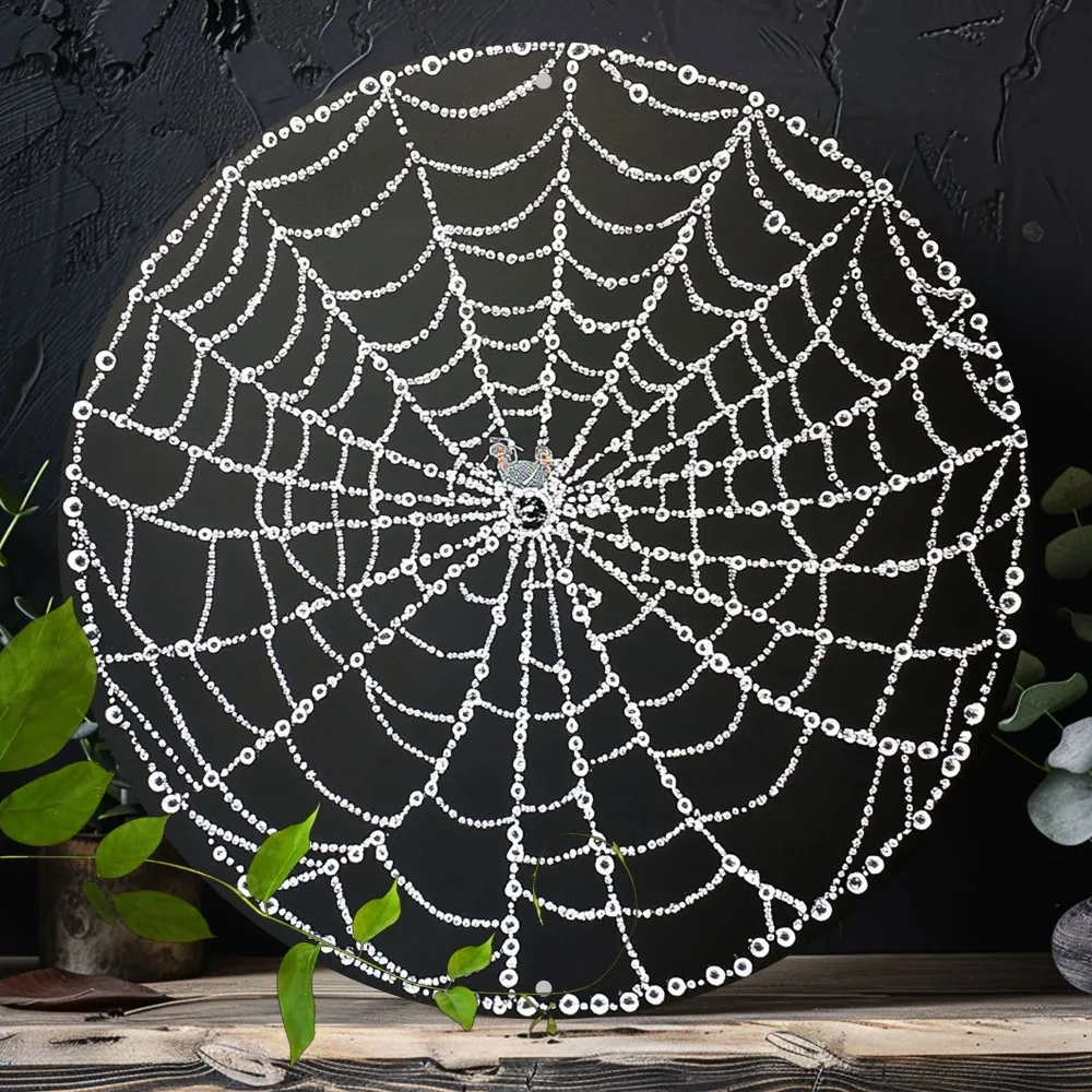 Vintage Gothic Spiderweb Round Aluminum Metal Sign, 2D Flat Iron Plate Wall Art for Home Kitchen Office Decor