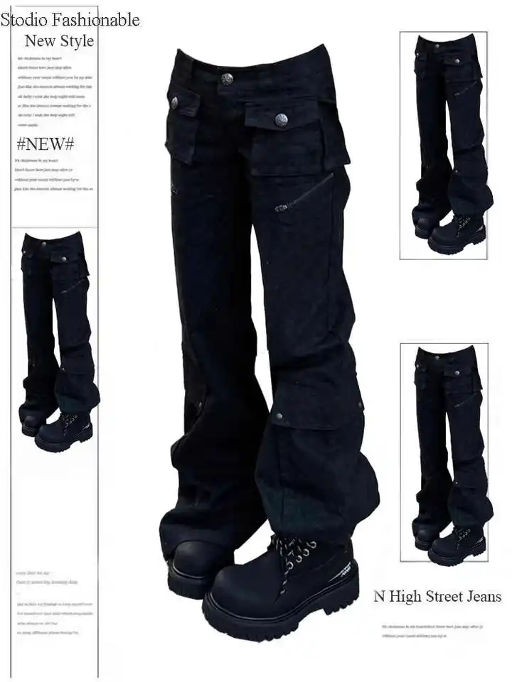 Fall Winter Women Goblin Core Goth Flare Denim Pants Japanese Abi