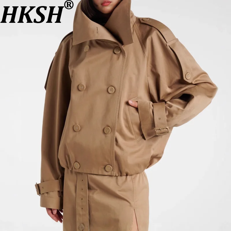 

HKSH весна осень новый женский короткий плащ двубортный универсальная уличная одежда в стиле сафари ветровка шикарная куртка HK13403