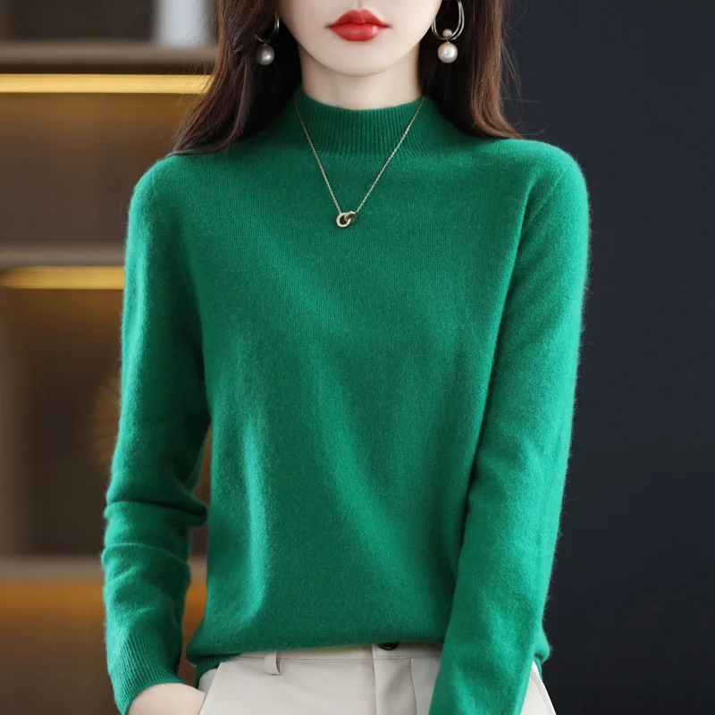 100% Merino Wool Cashmere Sweater Women Knitted Sweater Turtleneck Long Sleeve Pullovers Autumn Winter Clothing Warm Jumper Tops