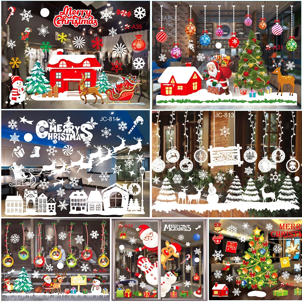 1Set Christmas Window Stickers Snowflake Santa Claus Xmas Tree Window Wall Stickers Christmas Decoration for Home 2024 Navidad