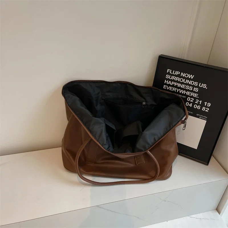 New Casual Solid Color PU Women's Shoulder Bag for Autumn 2024, Women's Large Capacity Tote Bag for Commuting and Travel