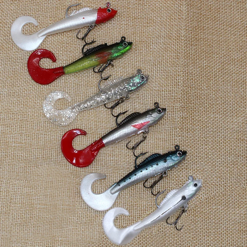 6pcs Swim Tail Fishing Bait Jig Wobblers Soft Baits Artificial Silicone Bait Sea Bass Carp Spoon Fishing Bait
