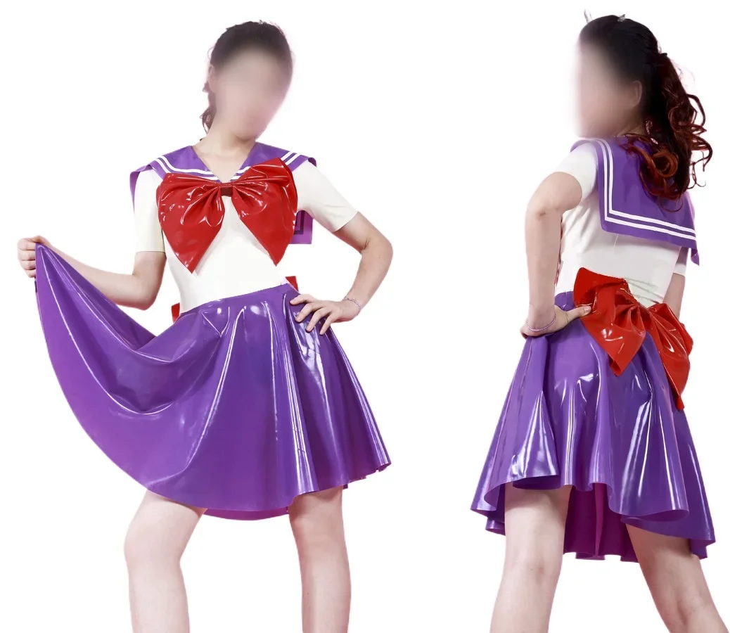 

Latex Pure Rubber Cosplay Dress Masquerade Skirt with Bows Costume Rear Zipper 0.4MM