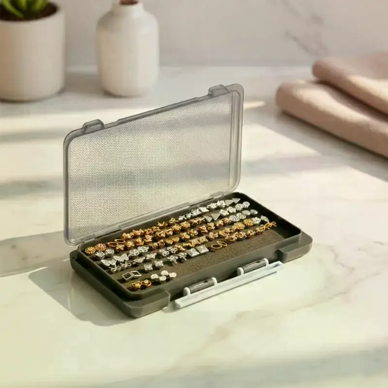 

Earrings Organizer Storage Tray With Cover for Rings Jewelry Display Box Multi-Slot Velvet Tray for Bedroom Closet Use