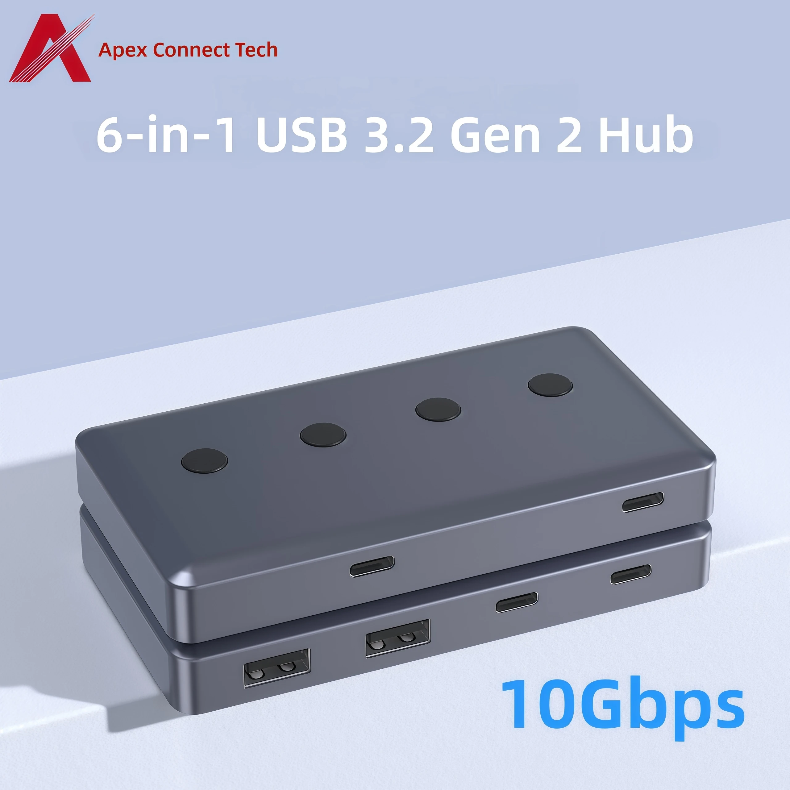 

USB C Hub 10Gbps 6 in 1 Powered USB 3.2 Gen 2 Hub Switch Button USB C to Type C USB Splitter Adapter for MacBook Pro Laptop PC