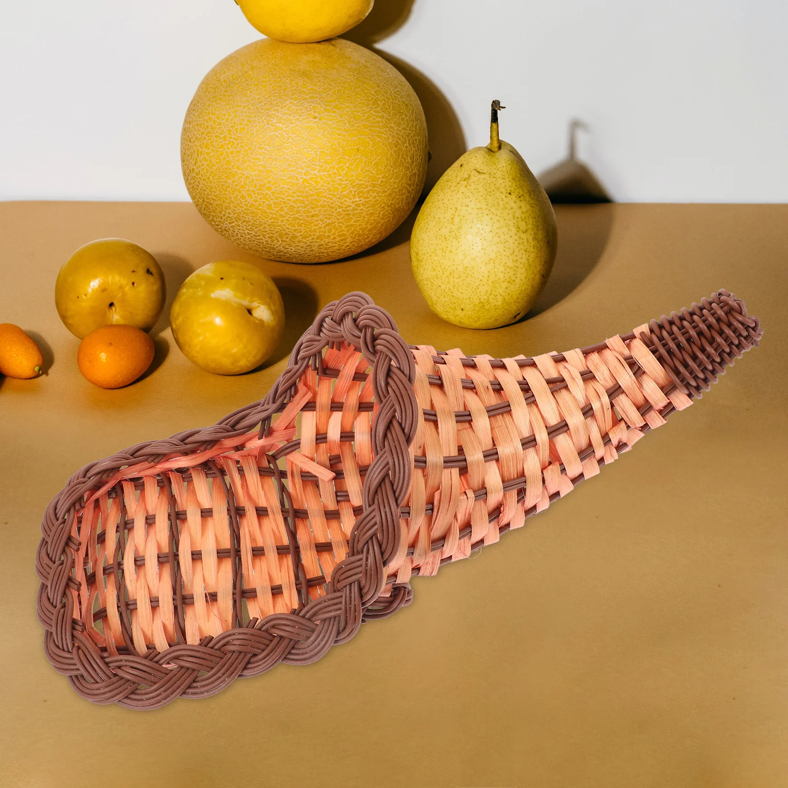 

Bamboo Cornucopia Storage Basket Handwoven Texture Woven Fruit Bread Snack Basket Multipurpose Rustic Kitchen Home