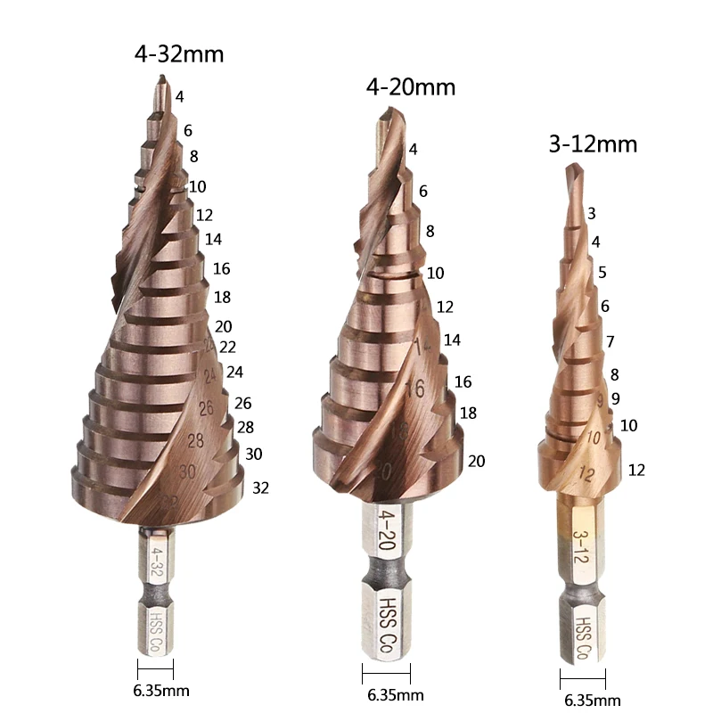

Кобальтовое ступенчатое сверло M35 5%, 3-12/4-20/4-32 мм