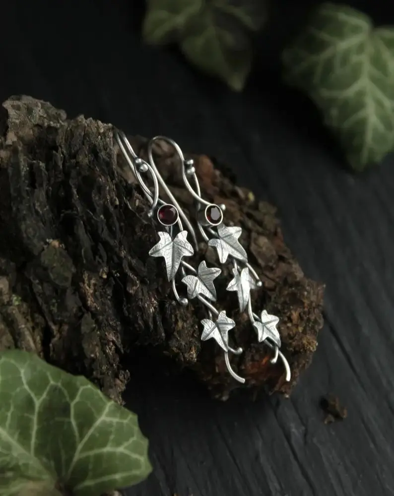 Vintage Ivy Elven Leaf Earrings For Women Silver Color Metal Crystal Earrings Female Fashion Custom Jewelry