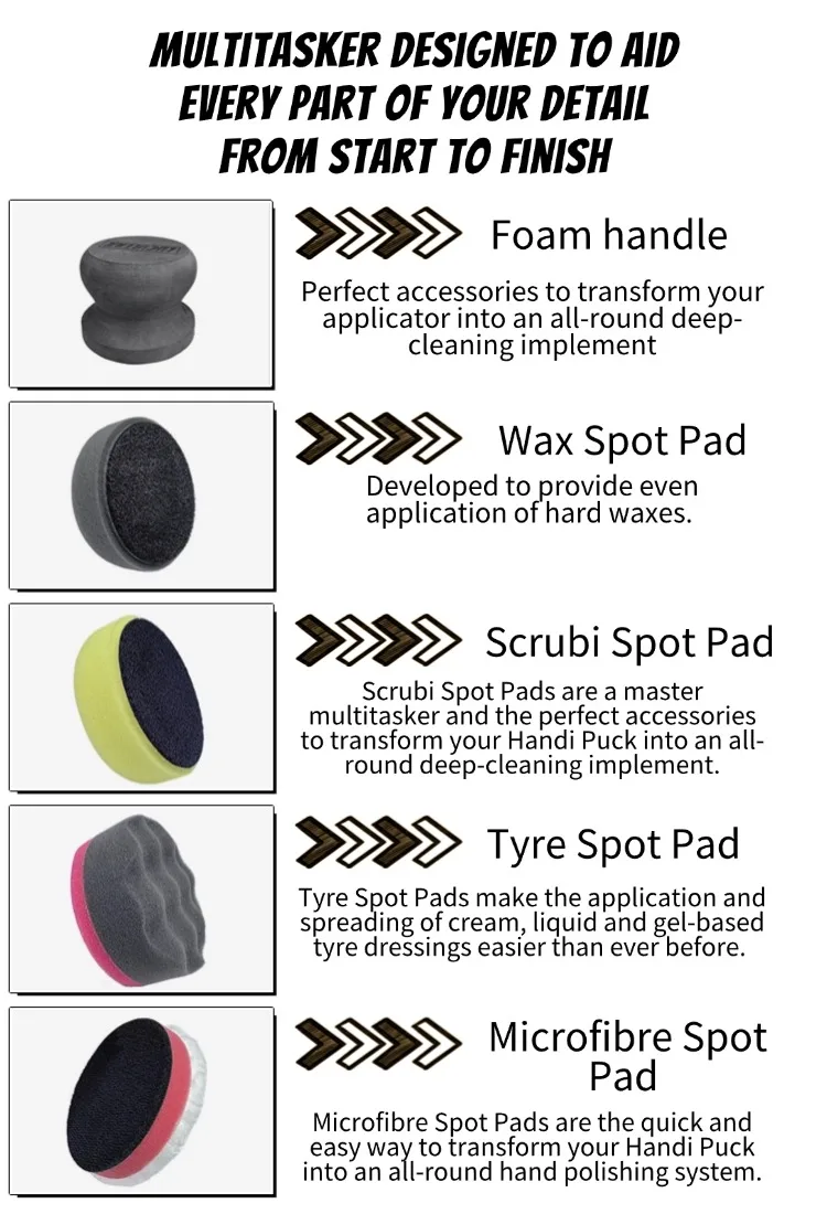 Lucullan Handi Puck Kit Ergonomischer Griff-Handapplikator mit 4 verschiedenen Polier-, Reinigungs- und Endbearbeitungspads – Detail 3