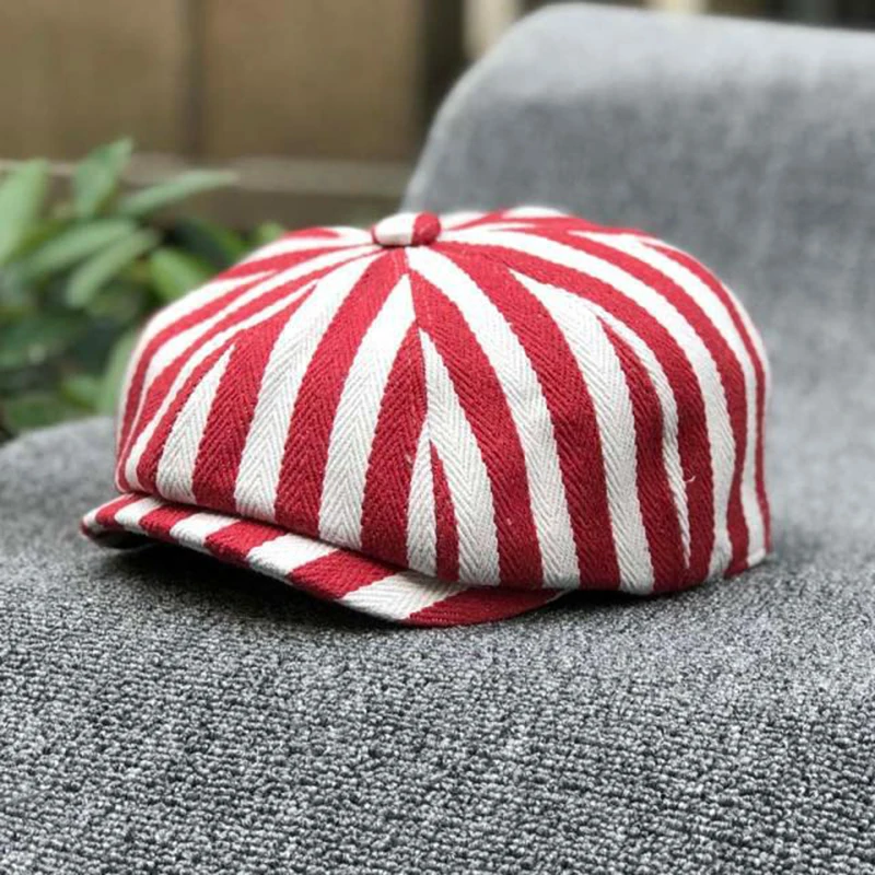 Newsboy Hat Cotton Striped Octagonal CapPainter Hat Black Red Khaki Berets Hat Gavroche cap For Man Woman sombrero beret for men