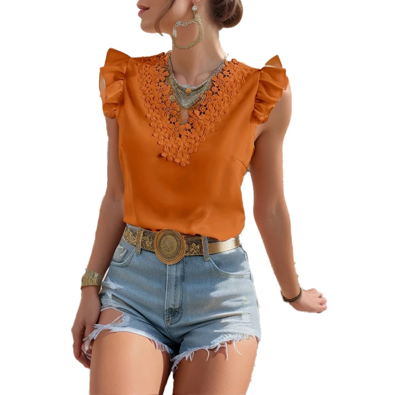 Lace Tank Top for Women Fuzzy Button up Top Ladies Fashion Lace Lace Shirt Tops Popular Short Sleeve Shirts Blouse Tunic