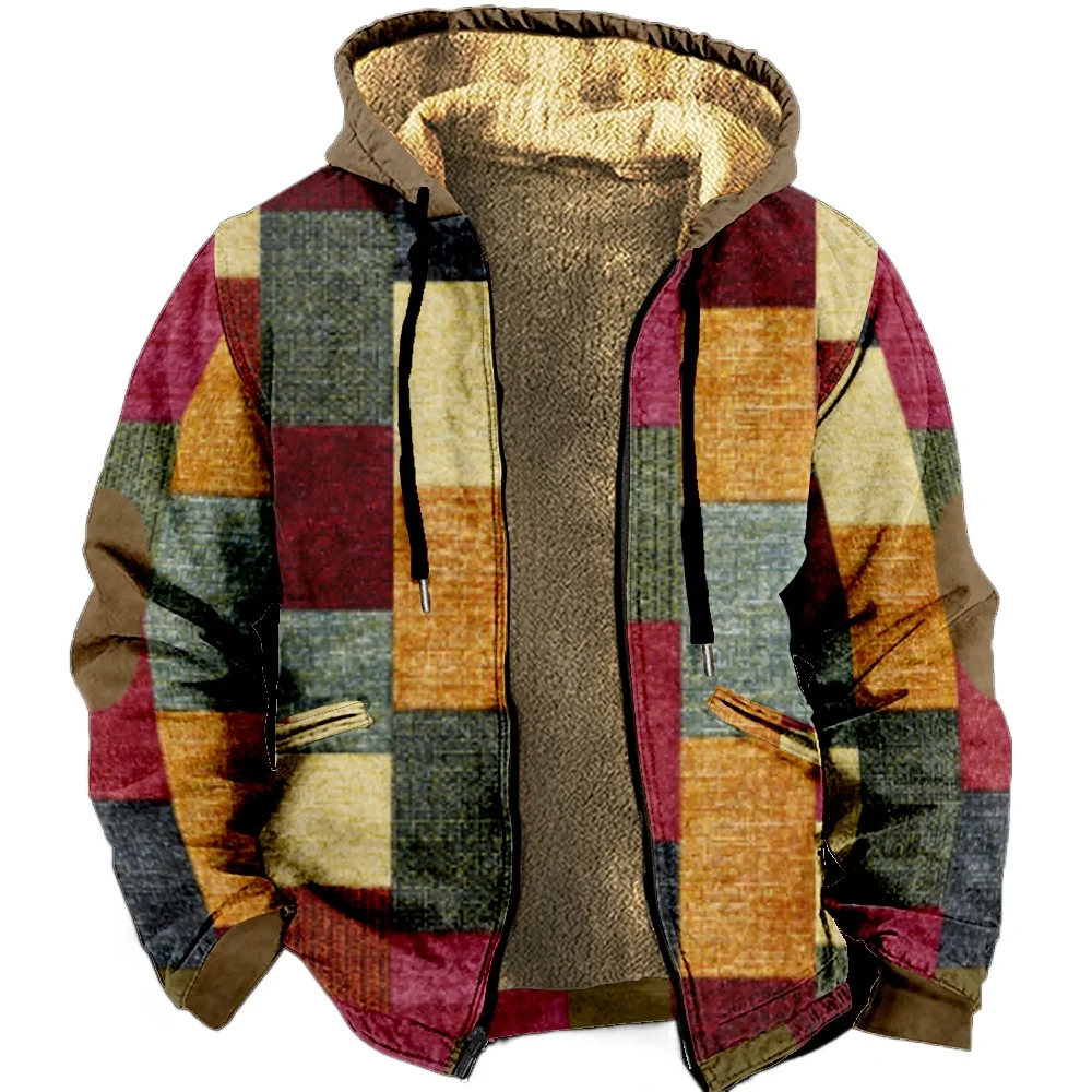 

Zipper Hoodies for Men Casual Patchwork Design Colorful Winter Coat Long Sleeve Sweatshirt Casual Hooded Jacket