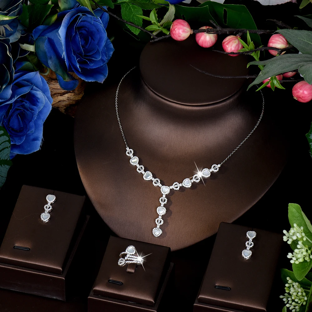 

Sliver color light luxury set necklace earrings romantic love everyday women dress decorative jewelry wedding party gift M-877