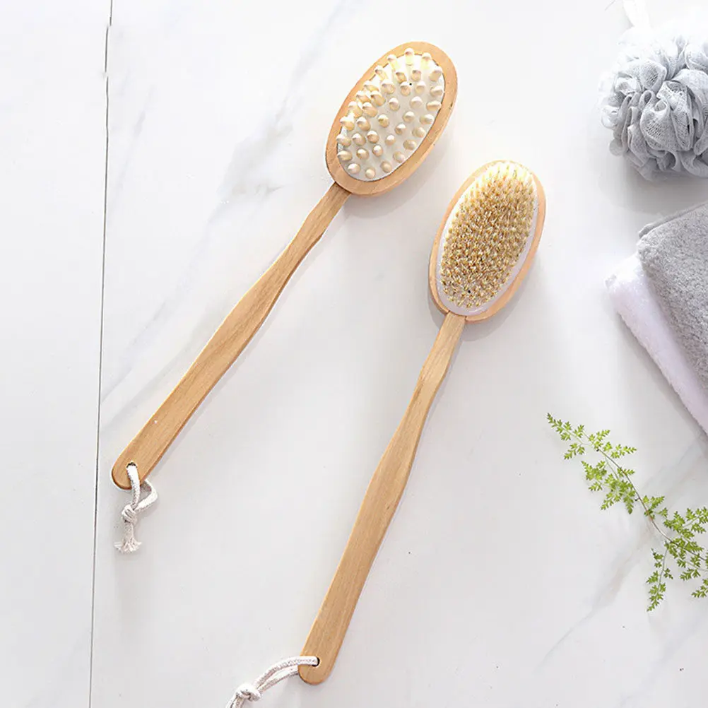 

Wooden Bath Brush Long Handle Back Scrubber for Exfoliating Body Skin Massage Deep Cleansing Hanging Lanyard Design Body