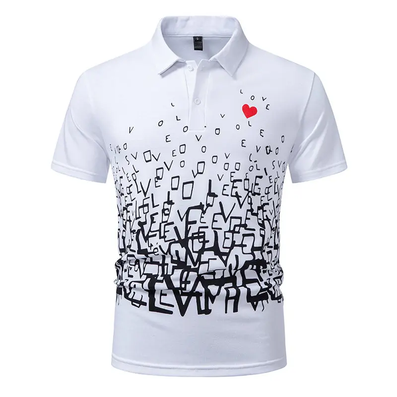 Menswear Clothing Polo Shirt Golf Wear 2026 Summer Casual Short Sleeve Love Print Camisa Elegante Polo Para Hombre Man Tee Tops