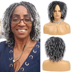 Belle Show Ombre Grey Short Dreadlock Wig 14 Inch Synthetic Afro Twist Braided Faux locs Wig For Women