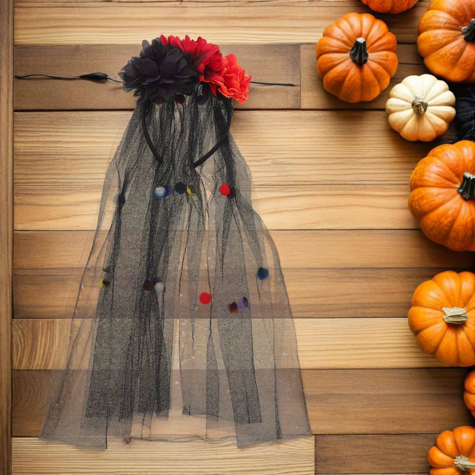 

Floral Veil Headband For Halloween Ghost Mesh Hair Party Costume Dark Bride Headpiece Day Of The Dead Cosplay